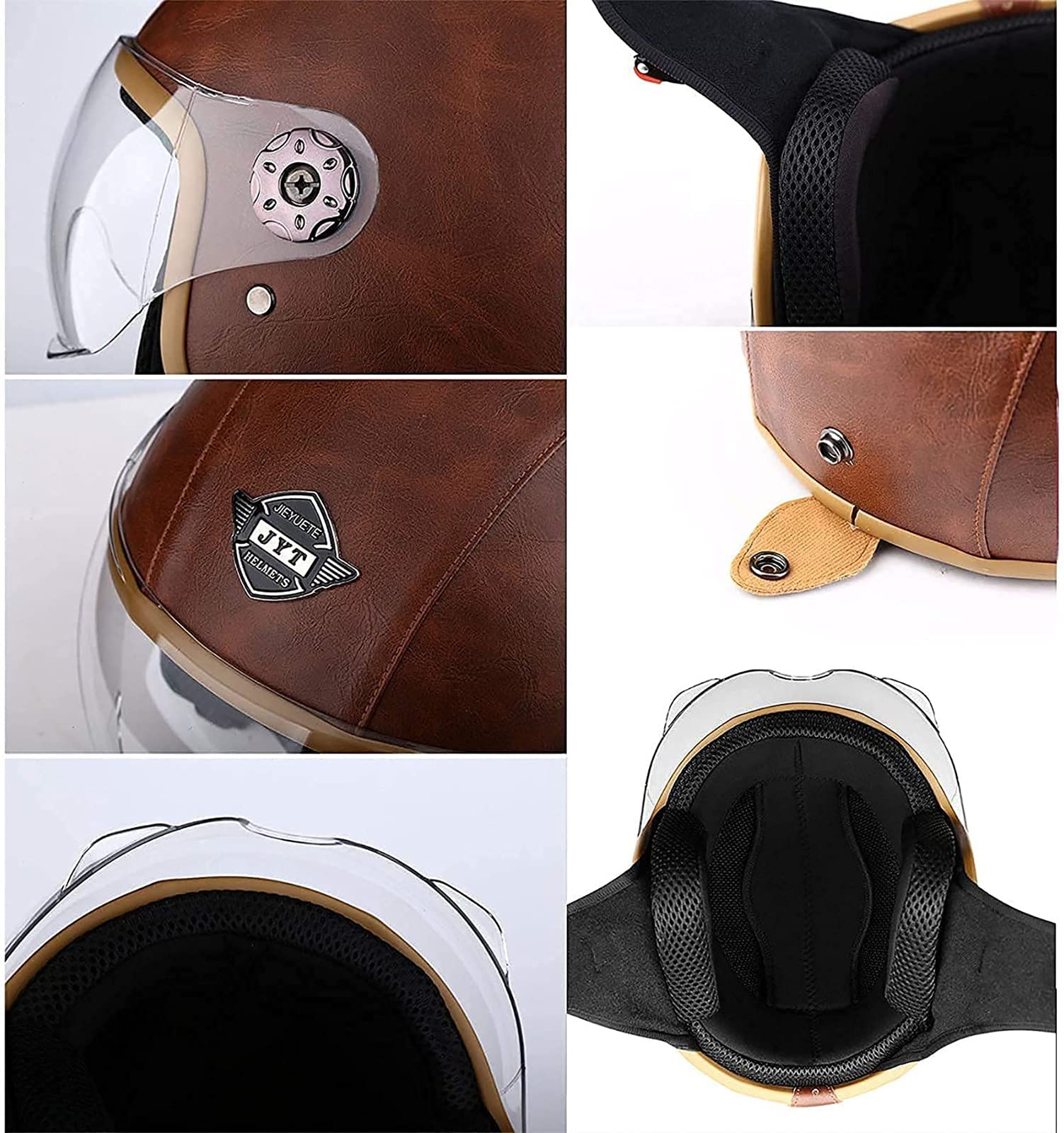 Moto 3/4 Casco Jet Retro De Cuero PU De Motocicleta - Scooter, Piloto De Crucero, Chopper, Vintage Para Hombres Y Mujeres - Certificación DOT/ECE C,M