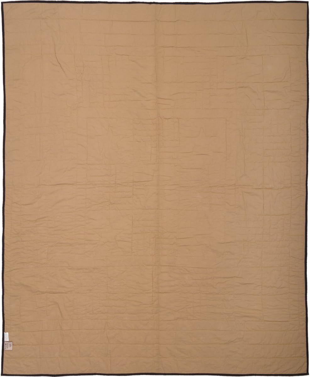 VHC Brands Black Check Star Twin Quilt 68Wx86L Country Rustic Primitive Design, Black and Tan