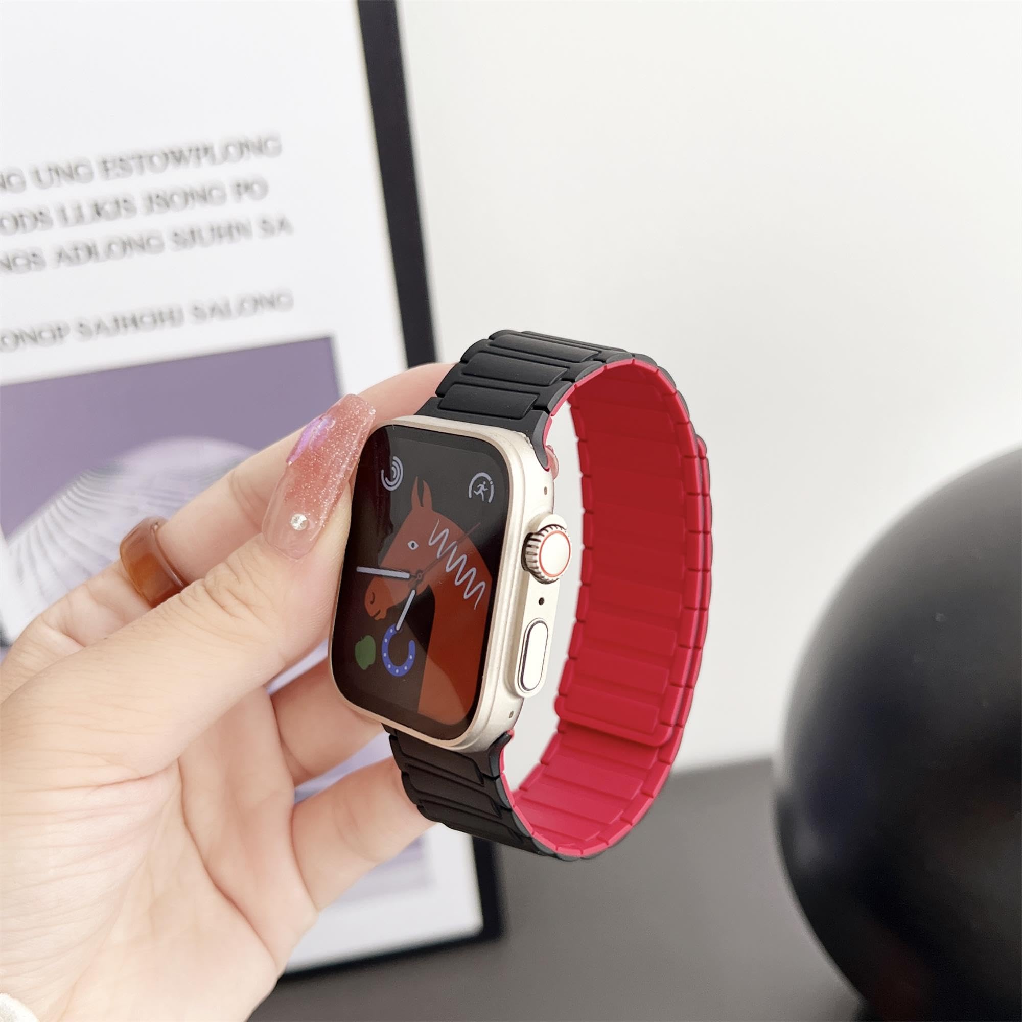 Cinturino magnetico di lusso compatibile con cinturini Apple Watch Ultra da 49 mm, 45 mm, 44 mm, 42 mm, impermeabile, morbido, sportivo, in silicone, per iWatch serie 9/8/7/6/5/4/3/2/1/SE