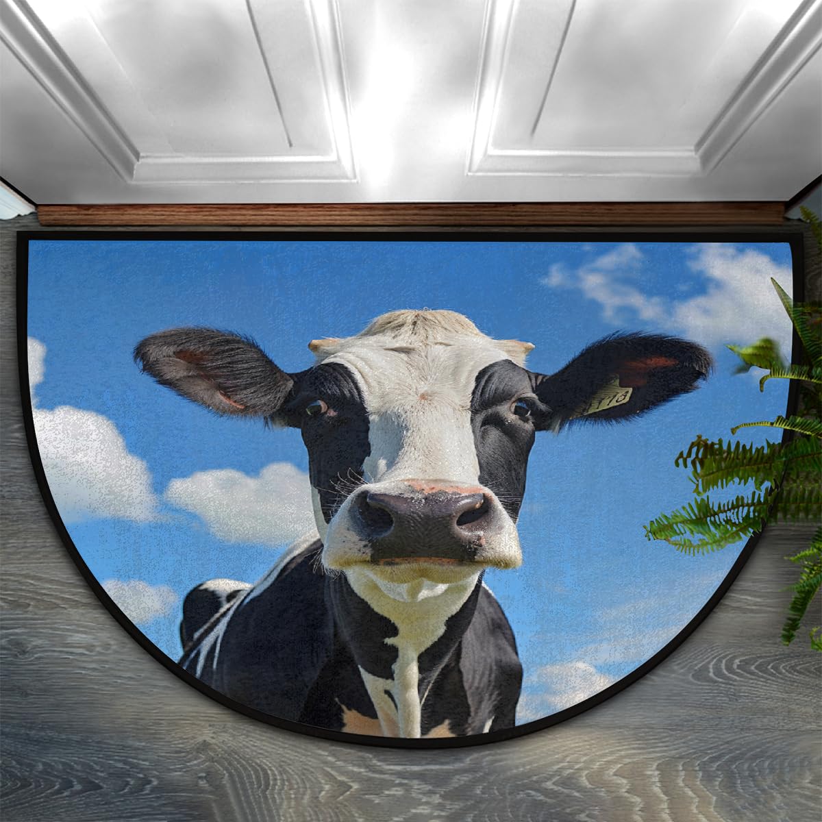 DJYQBFA Cow Half Round Door Mat 24x36 Inch Non Slip Half Circle Area Rug Washable Half Moon Bathroom Rugs Semi Circle Carpet for Indoor Outdoor Home