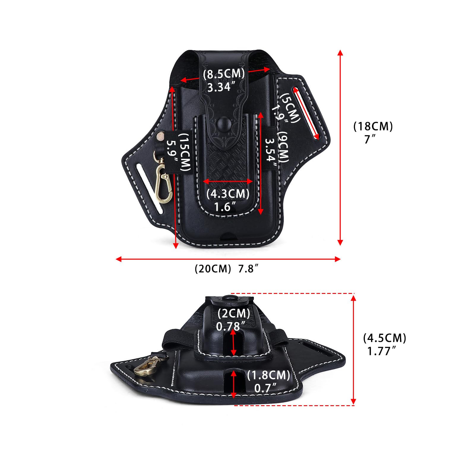 TOURBON Multitool Fodero in Pelle per Cintura EDC Tasca Organizer Porta Telefono per Uomo con Torcia Penna Portachiavi