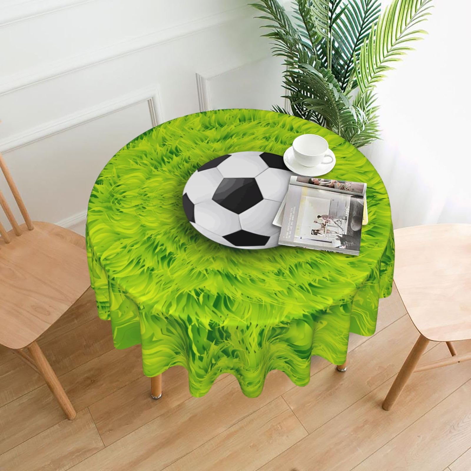 WHJSHOP Football on grass Prints Round Table Throw 60 Inch – Waterproof Table Cover for Dining, Coffee Tables, Parties & More - Soft, Wrinkle-Resistant Table Layer