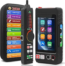 Henkion Testador de Cabos de Rede Rj45 Multifuncional, Testador de Cabos Utp Completo, Localizador de Cabos, Tela Sensível Ao Toque Ips de 4", Suporte Para Tdr, Dmm, Opm, Detecção de Poe++, Medidor