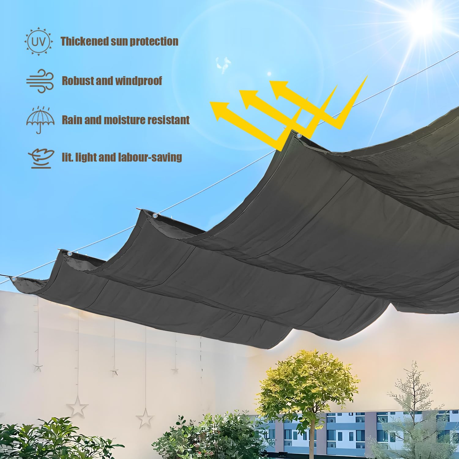Einziehbar Welle Sonnensegel 1.3x4M(BxL), Verstellbar Schattenabdeckung, Wasserdicht Sonnenschutz Sonnenschutz Schutz vor UV- Strahlungen für Pergola Garten Schattenabdeckung - Dark Graphit