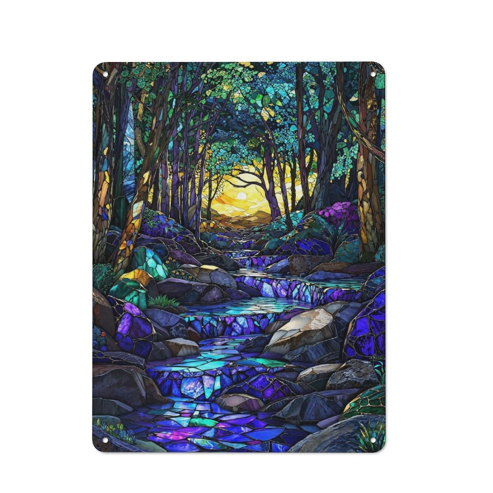Industrial Metal Sign with Prismatic Creek Mosaic Design 40x30cm, Modern Retro Loft Wall Plaque for Workspace, Cafe, Hallway Or Garage