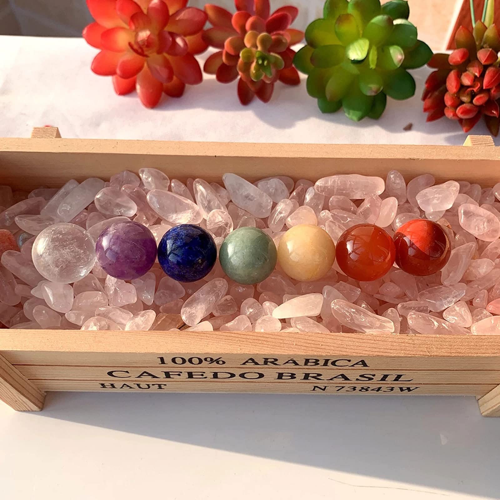 Juego de Piedras de Chakra de Cristales curativos 7 esferas de Piedras Preciosas en Bruto Decoración de Reiki curativo de 0,8 "(20 MM) Cuentas de Bolas de Piedra de Cuarzo de Cristal