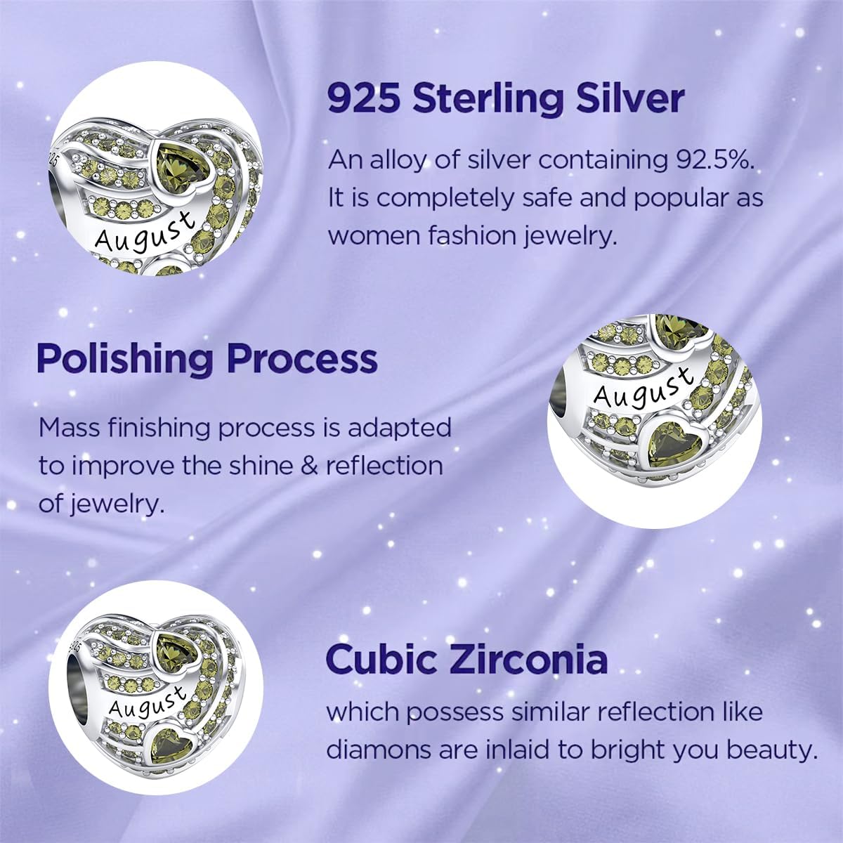Birthstone Charms 925 Sterling Silver Charms for Women Bracelet Necklace Pendants with 5A Cubic Zirconia,Christmas Anniversary,Jewelry Gift for Women Friends Family - Image 5