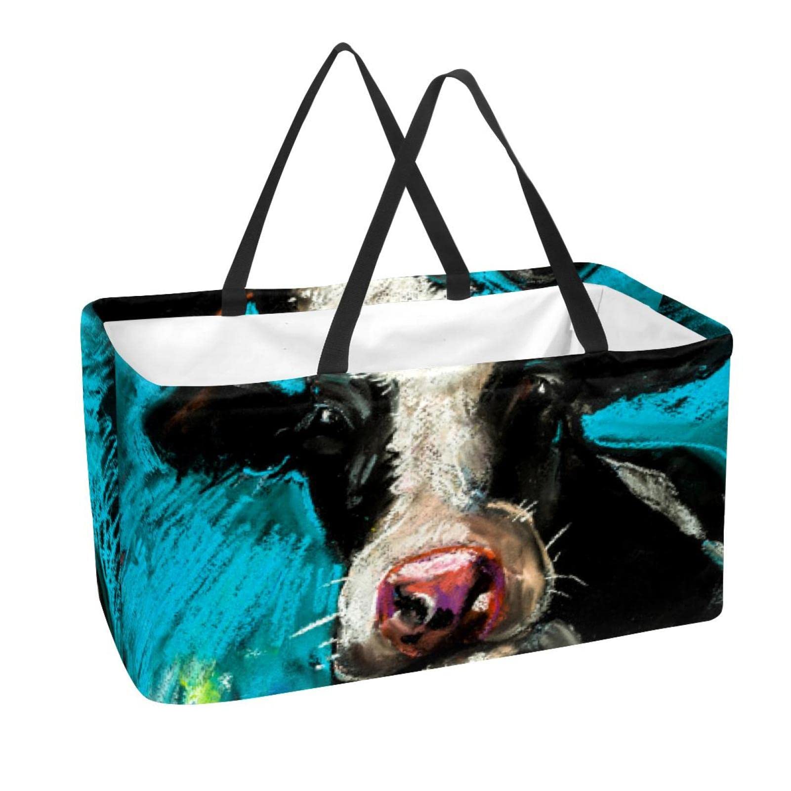 Reusable Shopping Basket Cow Print Portable Folding Picnic Grocery Bags Laundry Basket Shopping Tote Bag