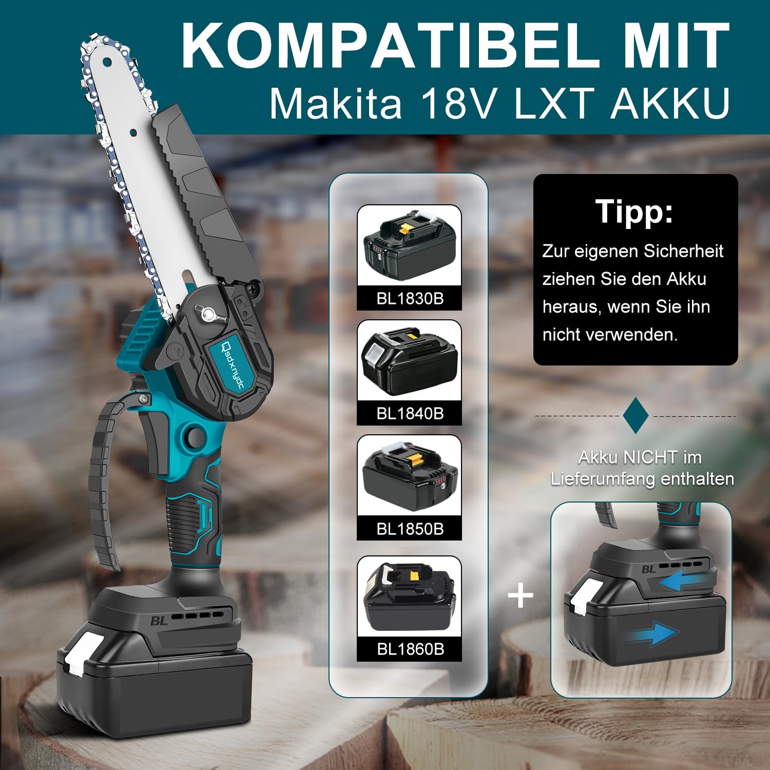 Mini motosierra sin escobillas de 6 pulgadas para Makita 18 V LXT (sin batería), repuesto inalámbrico de una sola mano para Makita Battery, eléctrica Chainsaw Chain Saw para cortar madera, podar