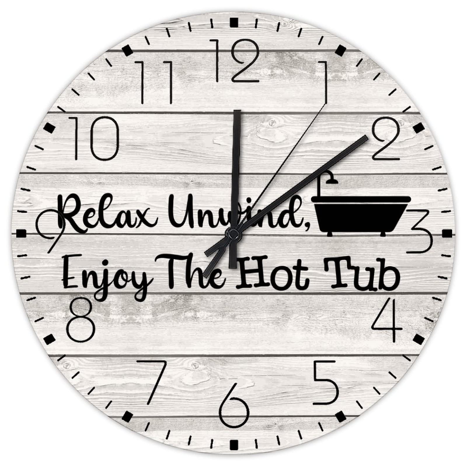 Silent Wall Clock Silent Non-Ticking Large Numbers Battery Operated Relax Unwind Enjoy The Hot Tub Country Wall Clocks Home Decor for Girls Room Bedroom Garden 12 Inch