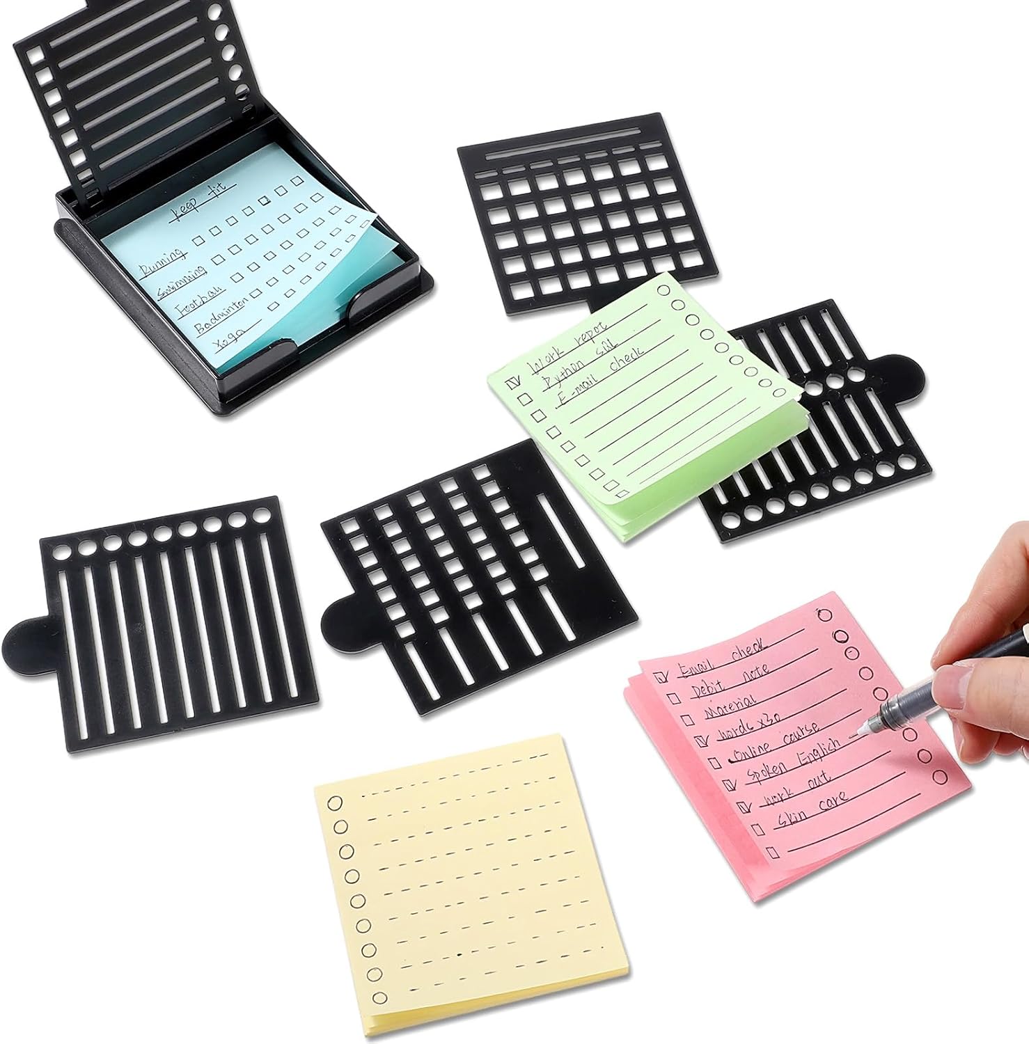 5 Styles Sticky Note Stencil, Sticky Note Organizer Case for Desk, Memo Notes Stencil Dispenser for Home Office Desk, Planning List