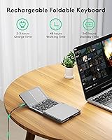 Vista 5 de Samsers Teclado Bluetooth plegable multidispositivo con panel táctil recargable de modo dual (2.4 G+BTx2) teclado inalámbrico con soporte, teclados