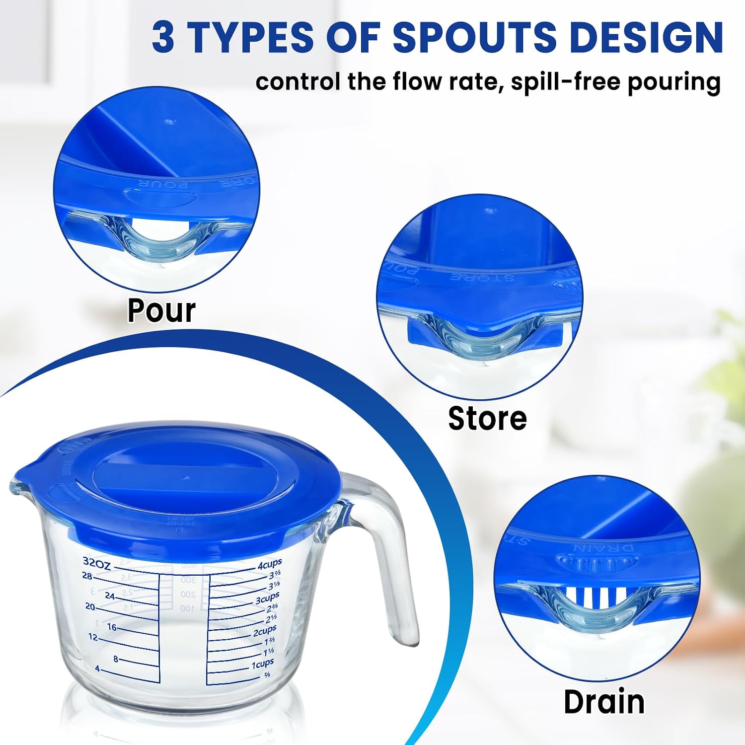 Glass Measuring Cup, 4 Cup Measuring Cup with Lid, High Borosilicate Glass