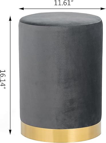 Miniatura 3 de Joveco Taburete redondo otomano, reposapiés de terciopelo con base de metal dorado, moderno taburete tapizado para sala de estar, dormitorio, gris