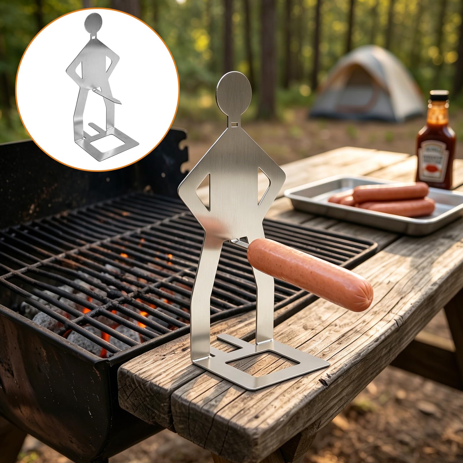 3 Supports à saucisses de Barbecue en Acier Inoxydable – Accessoires Amusants et Originaux pour grillades, fêtes d’Anniversaire, Repas en Famille, Pique-niques et Camping en Plein air