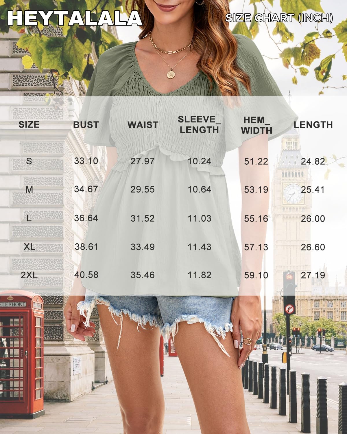 HEYTALALA Women's Summer Peplum Tops Ruffle Trim Short Sleeve Casual V Neck Smocked Blouses Dressy Shirt - Image 7