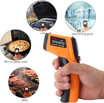 Infrared Thermometer -58F ~ 752F (Not for Human), LEERCHUANG Laser Temperature Gun for Pizza Oven, Non-Contact Laser Thermometer Gun with Adjustable Emissivity for Cooking/BBQ/Freezer