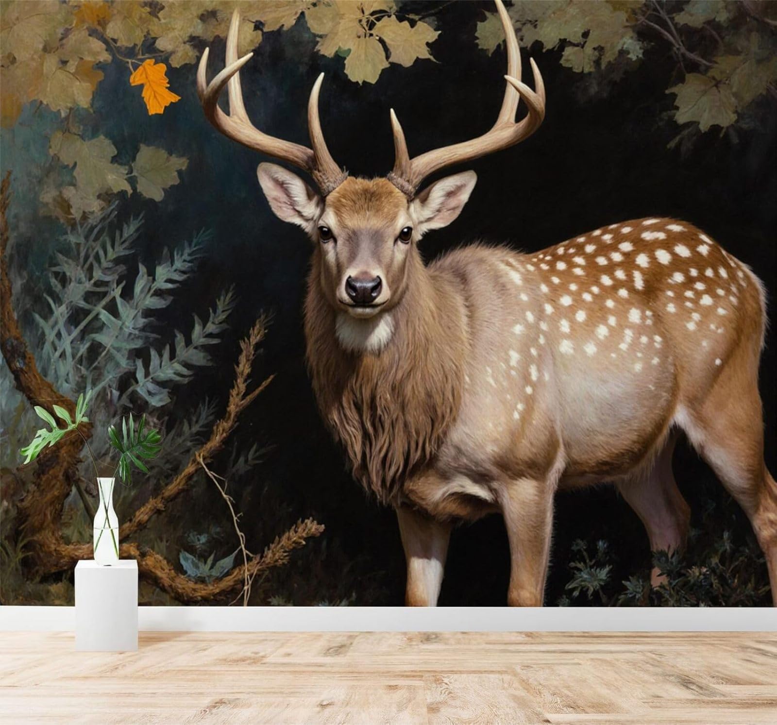 XLMING Three Dimensional Forest Autumn Leaves Deer Landscape 3D Wallpaper Premium Textured Silk Study Dining Living Room Bedroom Sofa TV Wall Easy Install-350cm×256cm