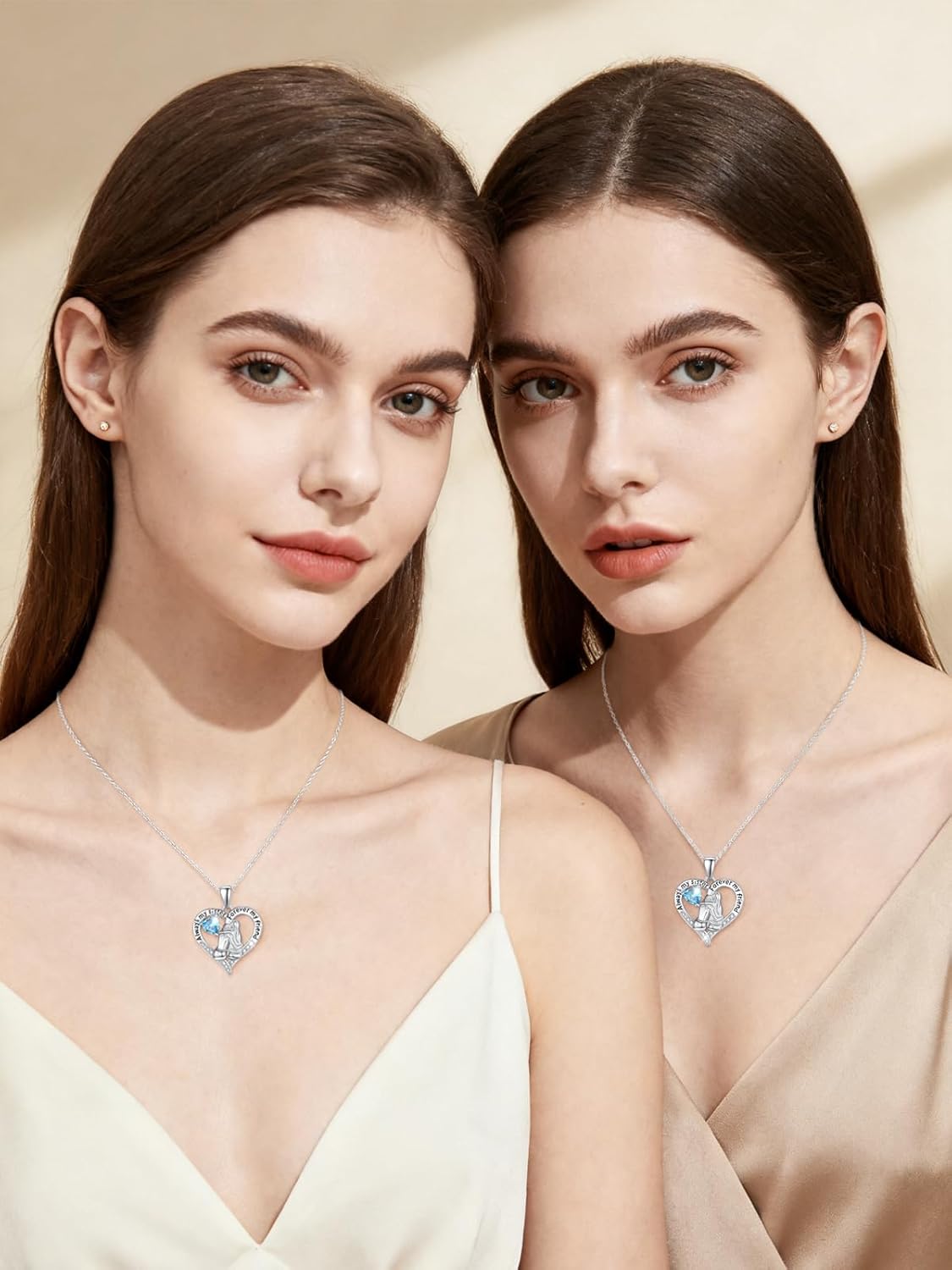 Sisters White Gold Necklaces for Women, Birthstone Pendant Jewelry Birthday Gift for Women Her Sister Bestie Close Friend BFF