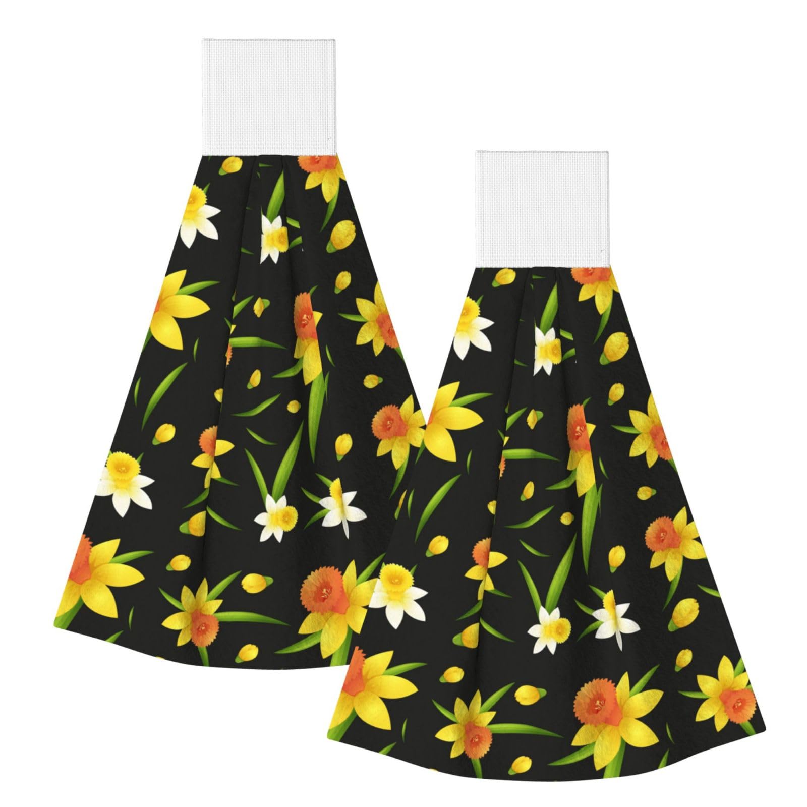 DOPKLNA Seamless Background Design With Daffodil Flowers, 2 Pcs Hanging Coral Fiber Hand Towels for Bathroom, Absorbent Kitchen Towels