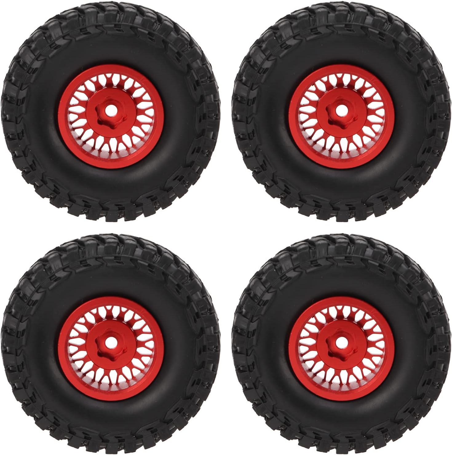 RiToEasysports RC Rubber Tires Antiwear Aluminum Alloy Stable RC Wheels and Tires 4 Pieces for 1/24 RC Car (Red)