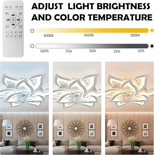 Miniatura 2 de Ventilador de techo moderno de 31.1 pulgadas con control remoto de luces, 6 velocidades, 3 colores, regulable, lámpara de techo silenciosa con