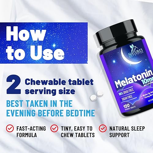 Miniatura 6 de Suplemento para dormir de melatonina de 10 mg, máxima fuerza, 100% libre de drogas, sin formación de hábitos, los mejores suplementos para dormir