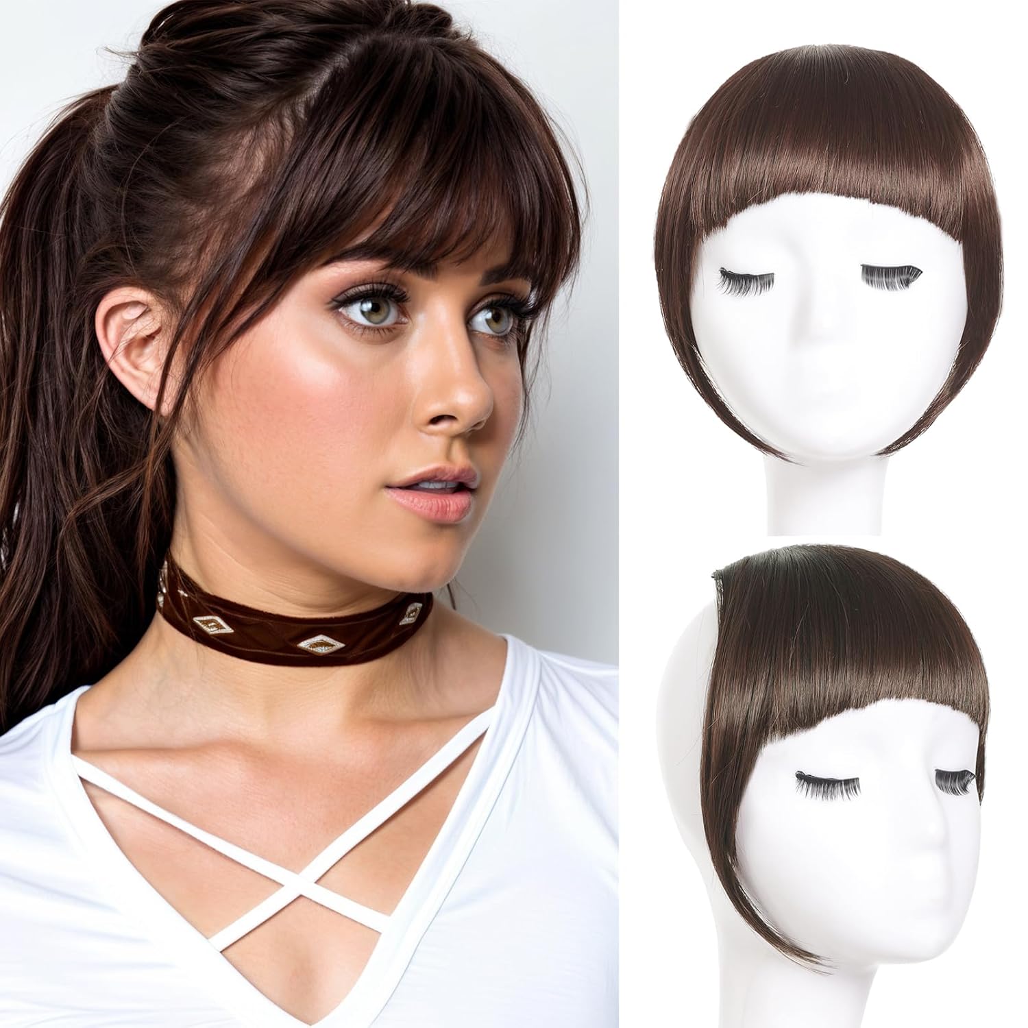Clip in Bangs Fake Bangs Clip on Bangs for Women Suitable for Women's Daily Wear Brown French bangs