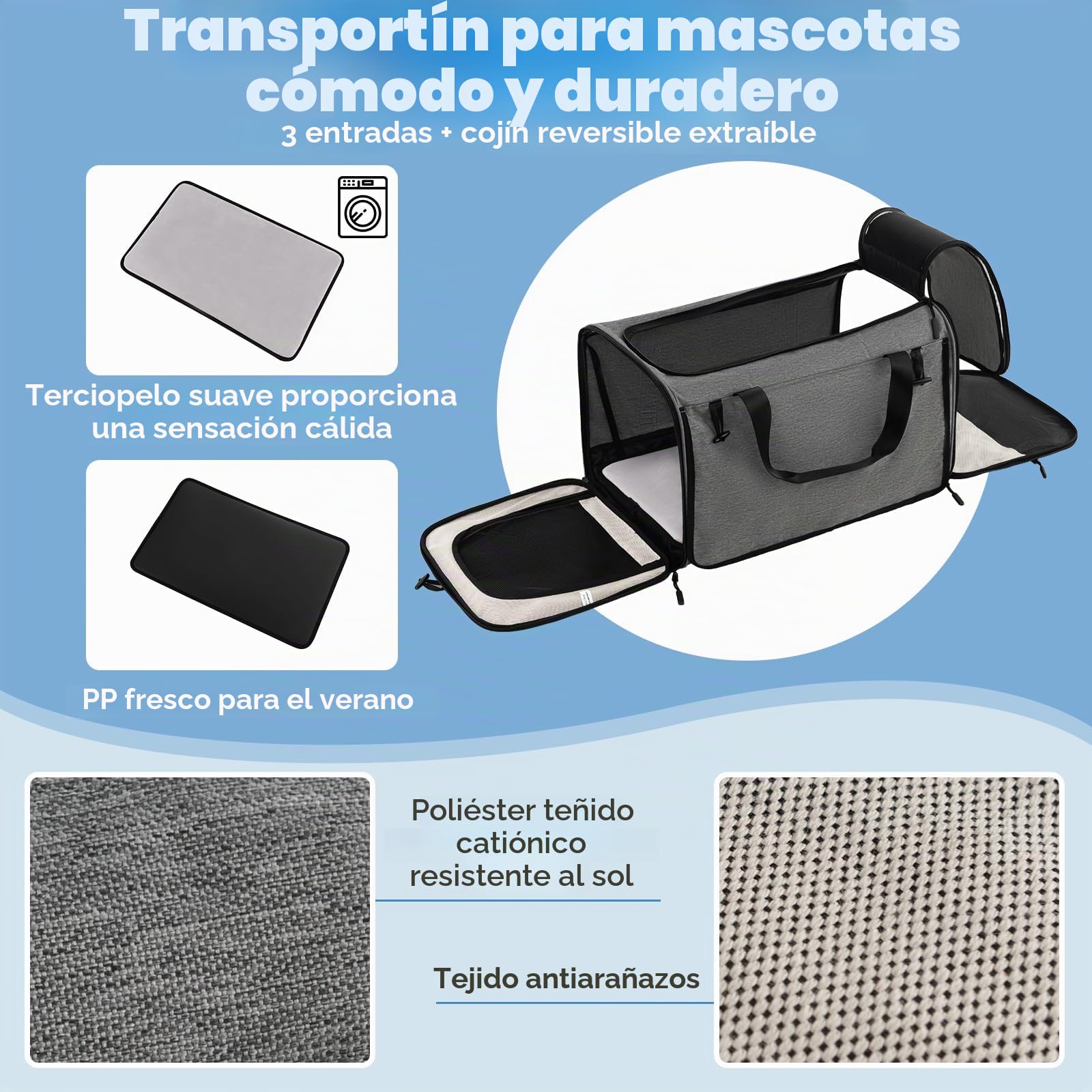 GYMAX Transportín Portatil Mochila para Gatos, Carrito para Mascotas con Asa Telescópica, Bolsa de Transporte, Bolsa de Transporte de Viaje para Mascotas Pequeñas y Medianas, Gris