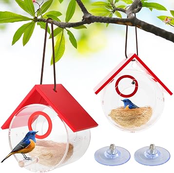 2 Packs Hummingbird House, Acrylic Transparent Bird Houses Outside, Window Birdhouse for Viewing Inside with Strong Suction Cup, Great for Bluebird Finch Chickadee Nesting