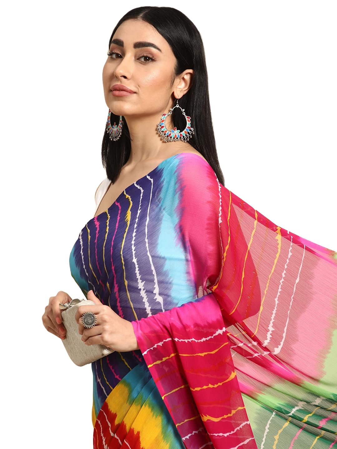rani saahiba RANI SAAHIBAWomen's Chiffon Lehriya Printed Saree Without Blouse (SKR11126_Multi)-picture-21