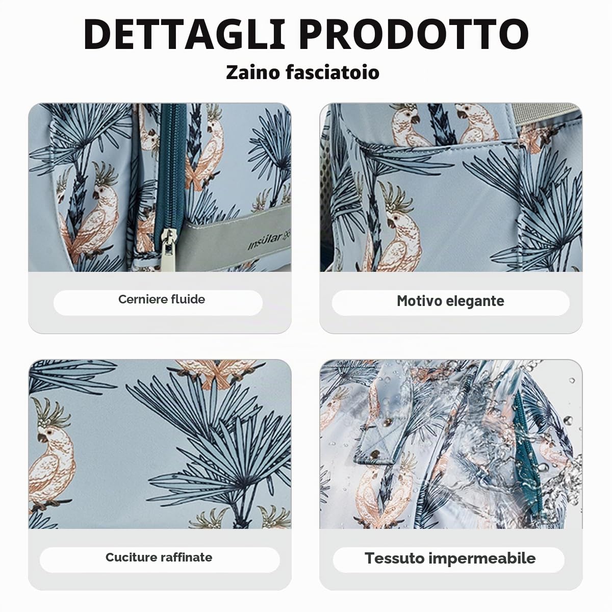 SONARIN Multifunzionale Nylon Zaino Fasciatoio,Grande Capacità Impermeabile Borsa per Pannolini Zaino Mamma Neonato Borsa Fasciatoio da Viaggio con Fasciatoio & Ganci per Passeggino(Pappagalli)