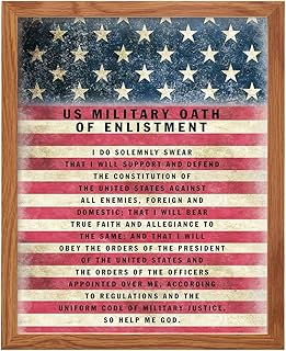 Military Oath of Enlistment FRAMED - Patriotic American Flag Wall Art Decor, Decoration - Gift for Soldiers, Army, Navy, Air Force, Marines, Coast Guard, Veterans, Vets - Poster Print 8x10 Photo