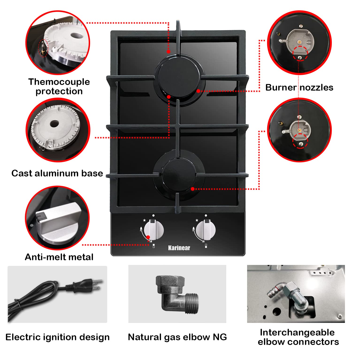 Buy Karinear Tempered Glass Gas Cooktop, 12 In Gas Stove Top Gas