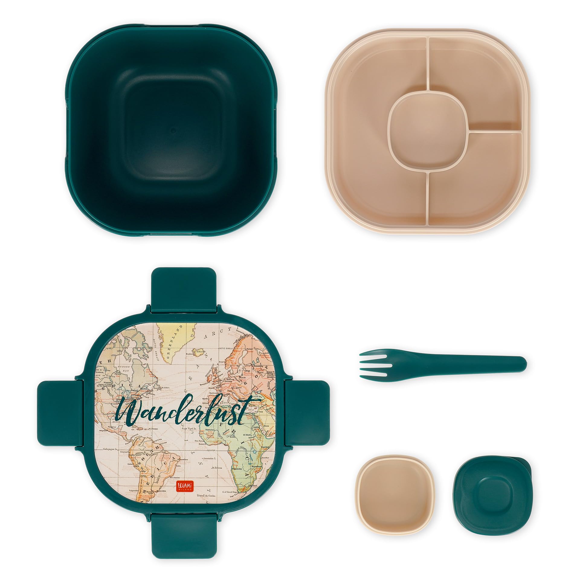 Legami - Boîte à déjeuner, boîte à lunch, 1 fourchette et 1 porte condiments inclus, porte-repas Legami - Boîte à déjeuner, boîte à lunch, 1 fourchette et 1 porte condiments inclus, porte-repas