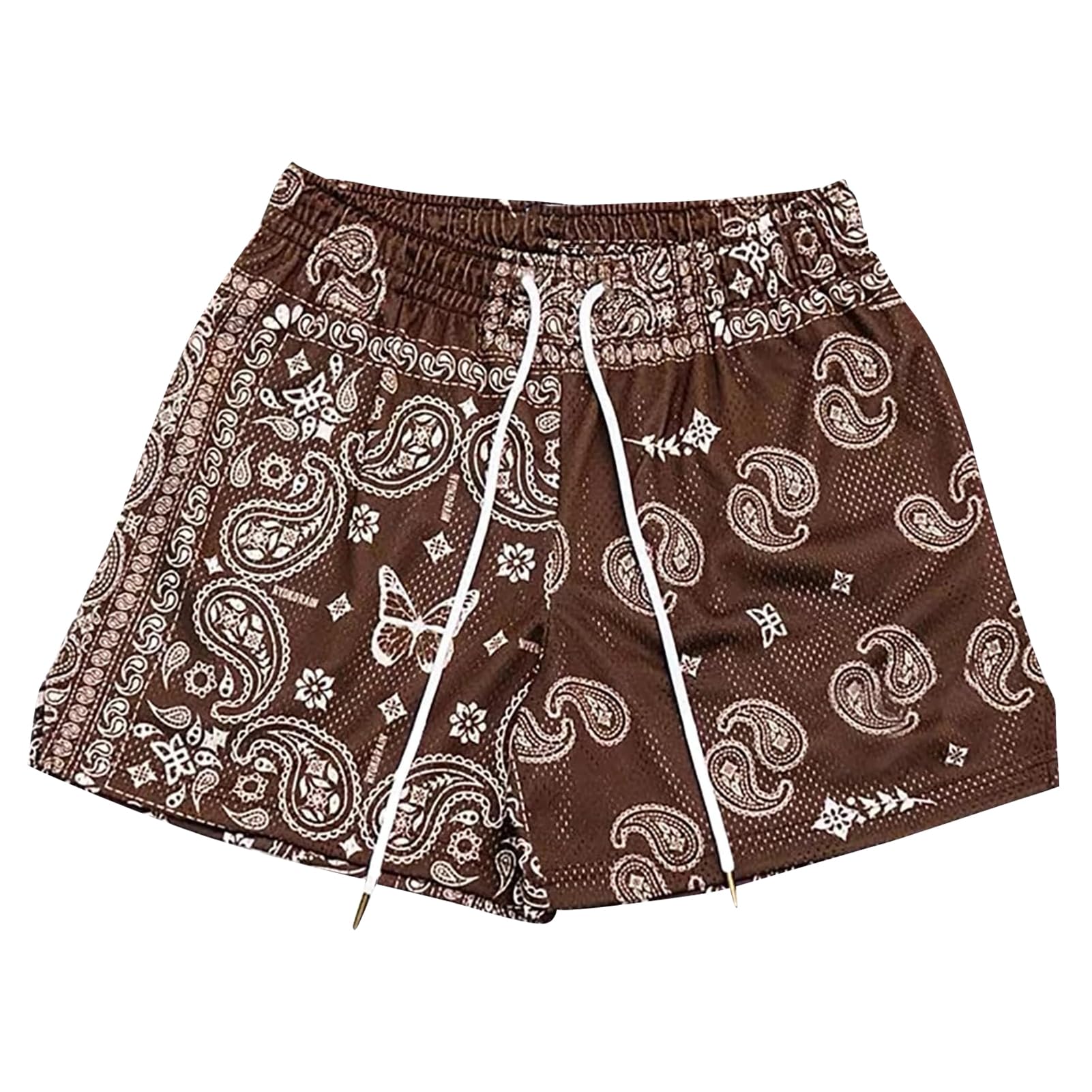 LEEYUSEN Men's Paisley Shorts Drawstring Bandana Print Casual Workout Athletic Basketball Beach Boxing Summer Shorts