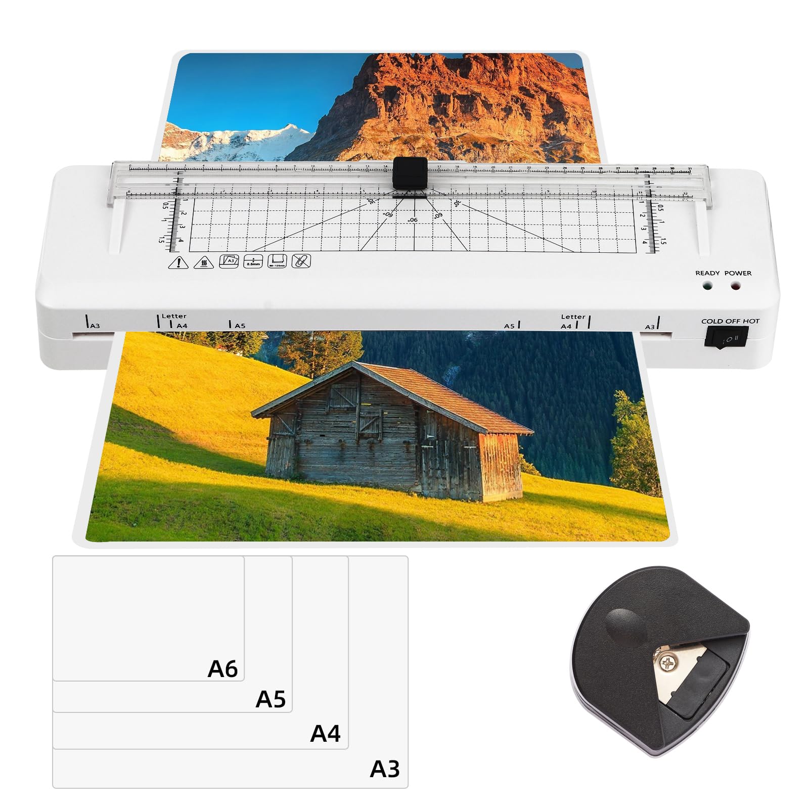 Laminator, A3 Laminator Thermal and Cold Laminating Machine with Built-in Cutter and Corner Rounder, Fast Warm-up