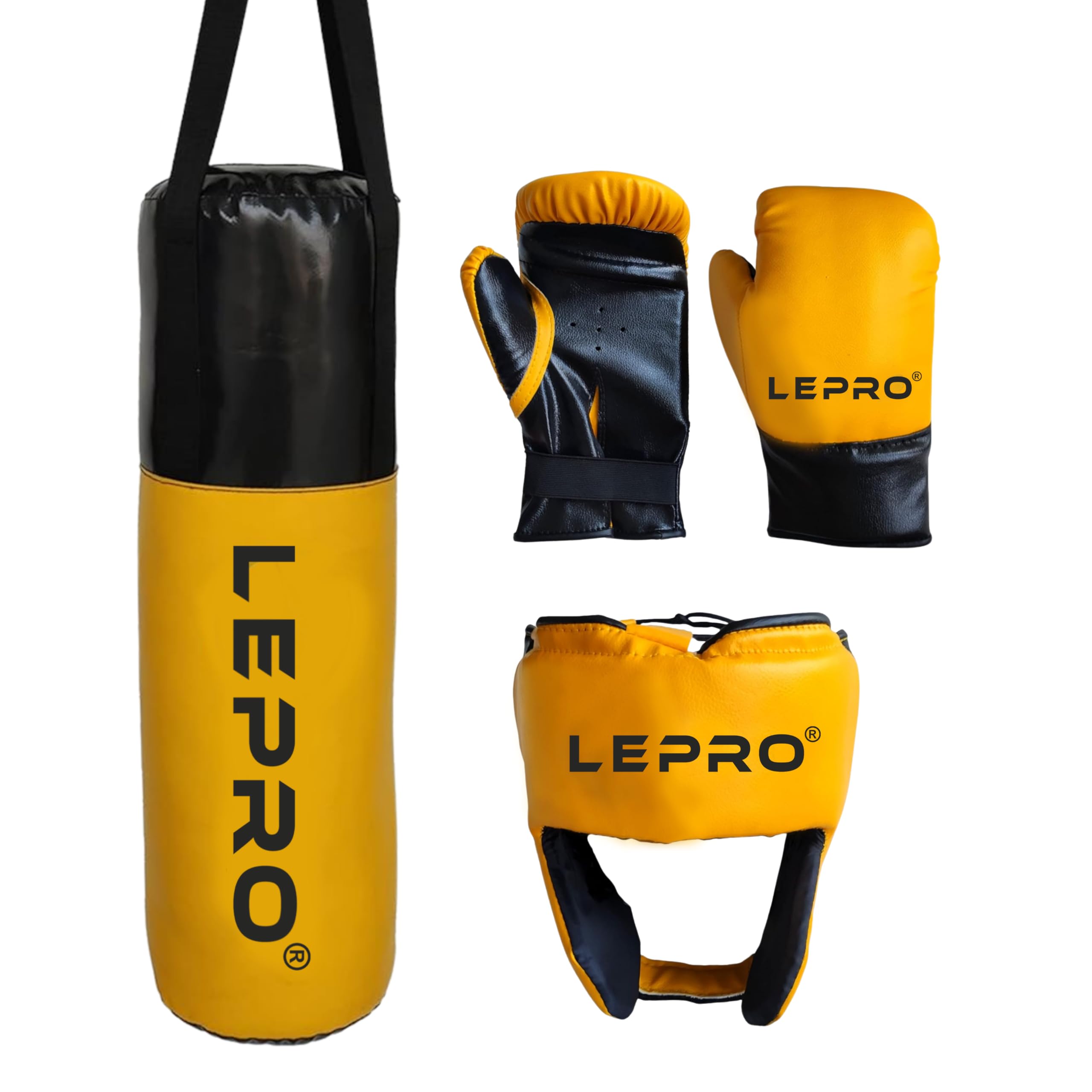 lepro kids boxing kit, kids punching bag set, hanging boxing bag with boxing gloves & headgear, kids boxing set for 2-8 years for karate muay thai kick taekwondo training (yellow)