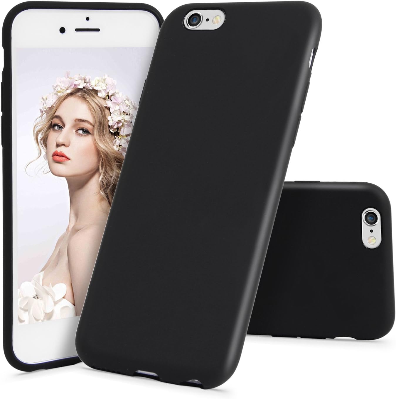 Imikoko iPhone 6 Case Silicone, iPhone 6s Case Rubber, Liquid Silicone Gel Rubber Case with Soft Microfiber Cloth Lining Cushion Shockproof Bumper Cover for iPhone 6/6s Full Edge Protect- Black