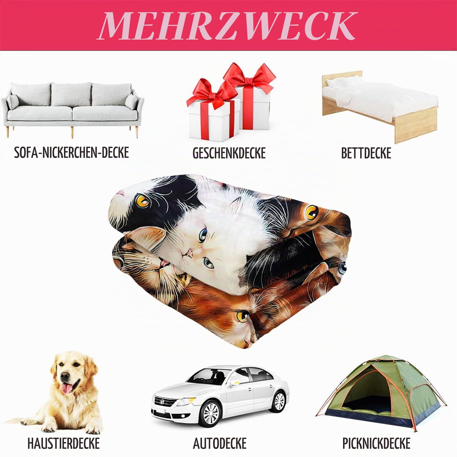 YISUMEI Decke 150x200 cm Kuscheldecken Sanft Flanell Weich Fleecedecke Nettes Katzen Zucht Collagen Haustier