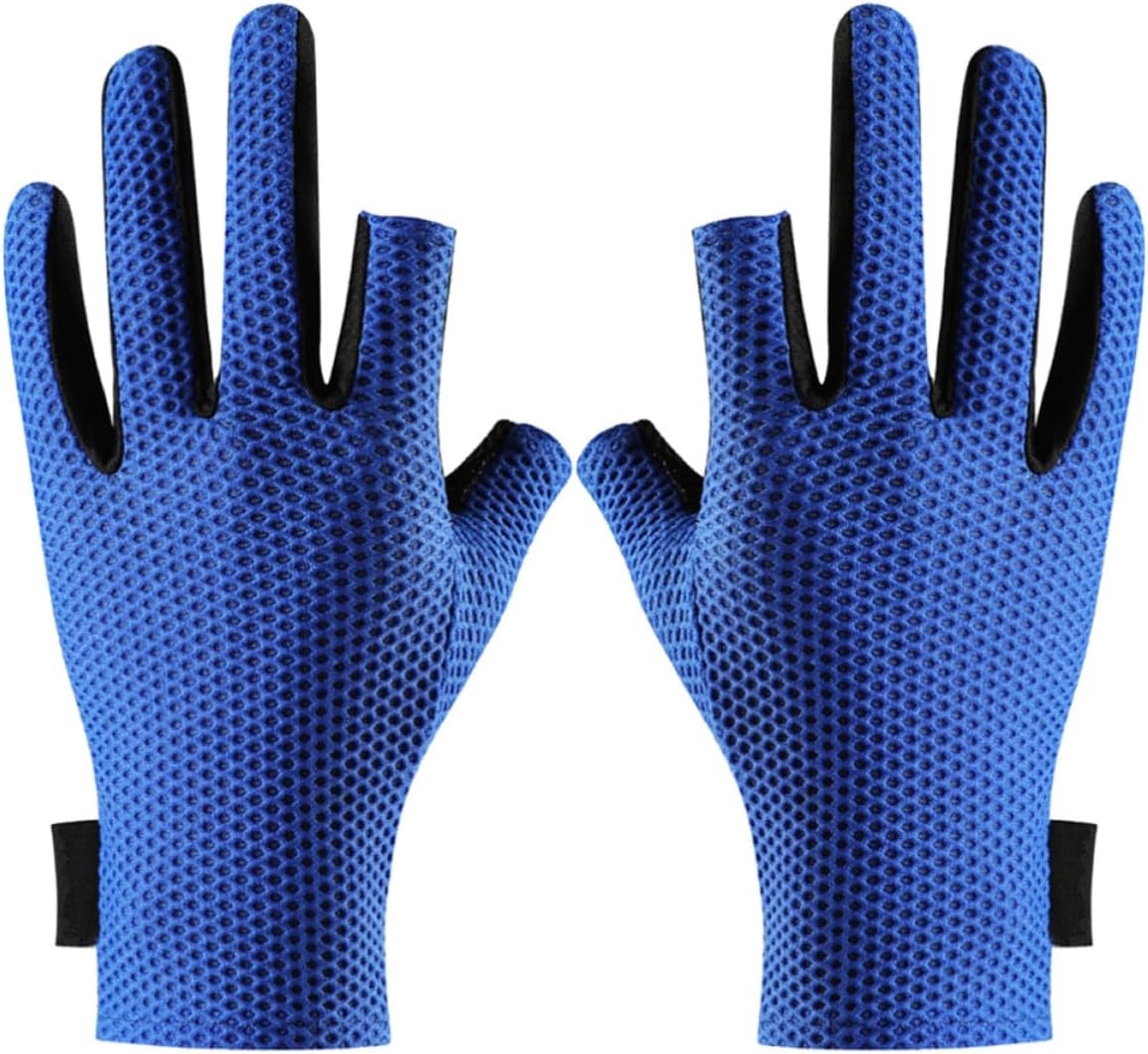 Blue Finger Cut Gloves for Riding and Fishing Non-Slip Breathable Ice Silk Gloves with Silicone Grip Touch Screen Compatible for Sun Protection