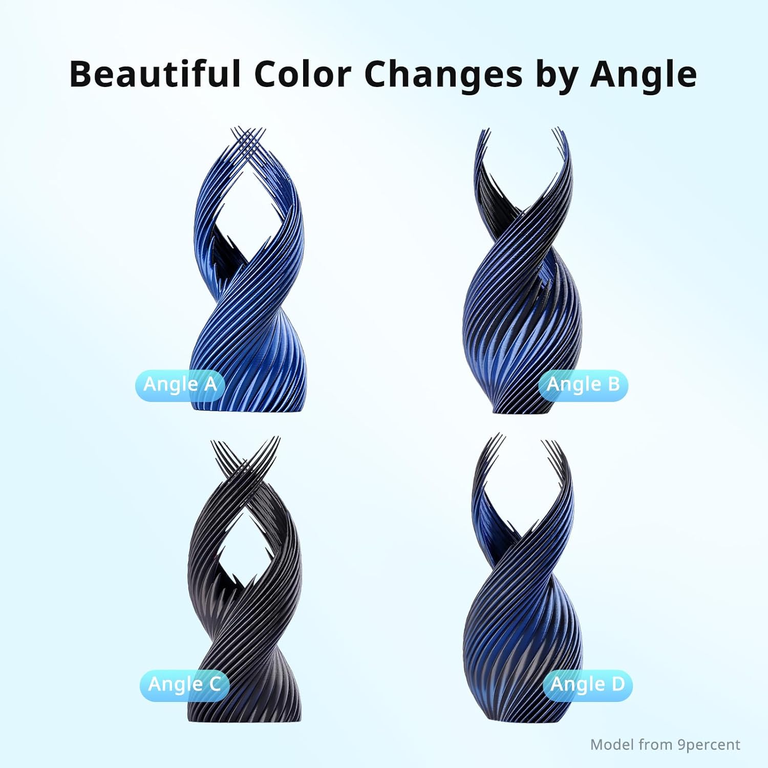 ANYCUBIC Silk Dual Color Pla Filament, 2-in-1 Chrome Coextrusion Color Change 3D Printer Filament 1.75mm Dimensional Accuracy +/- 0.02mm, Silk Texture, 1KG Reusable Spool (2.2 lbs), Black Blue - Image 2