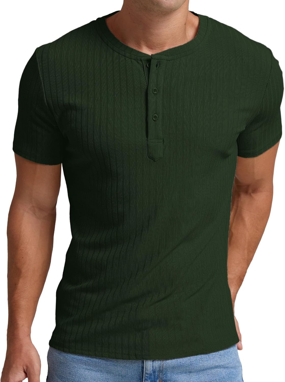 Askdeer Men's Henley Shirts Short Sleeve Classic Slim Fit Casual T-Shirt - Image 3