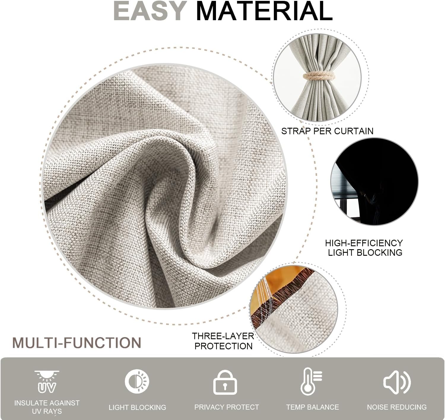 Adhesive Blackout Curtains, Portable Blackout Curtains, Curtains No Rod Needed, Easy to Clean, 100% Blackout for Privacy Protection, Stick on Blinds (Light Beige - W35 × L72 in)
