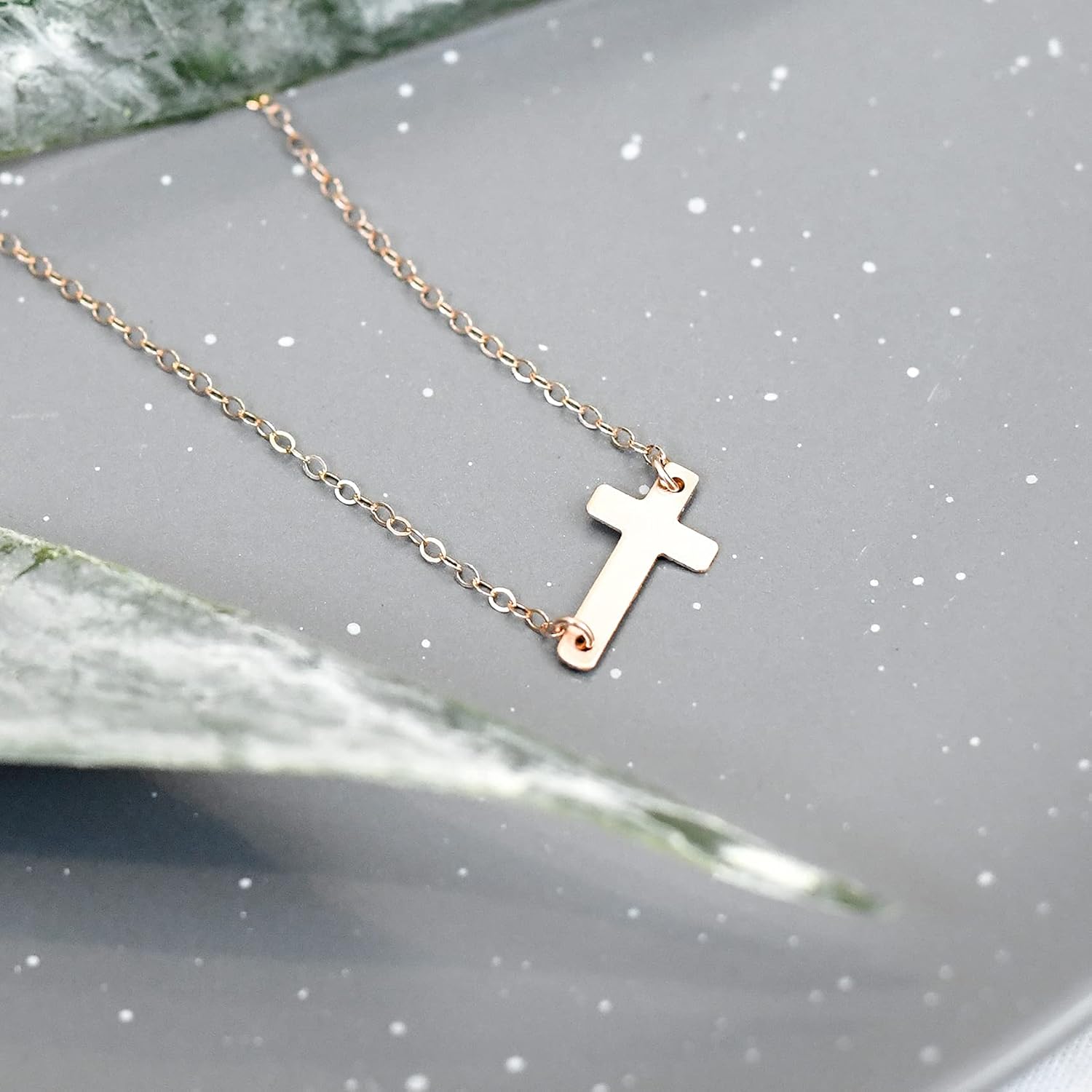 Designed By Stacey Handmade 14k Rose Gold Filled Necklace, Dainty Sideways Cross Pendant Jewelry, Gifts for Women, Birthday, Anniversary, Wedding, Prom, Godmother Proposal, 14 to 16" Adjustable Chain - Image 4