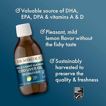 Dr. Mercola Wild Caught Alaskan Cod Liver Oil, 6.8 fl oz (40 Servings)