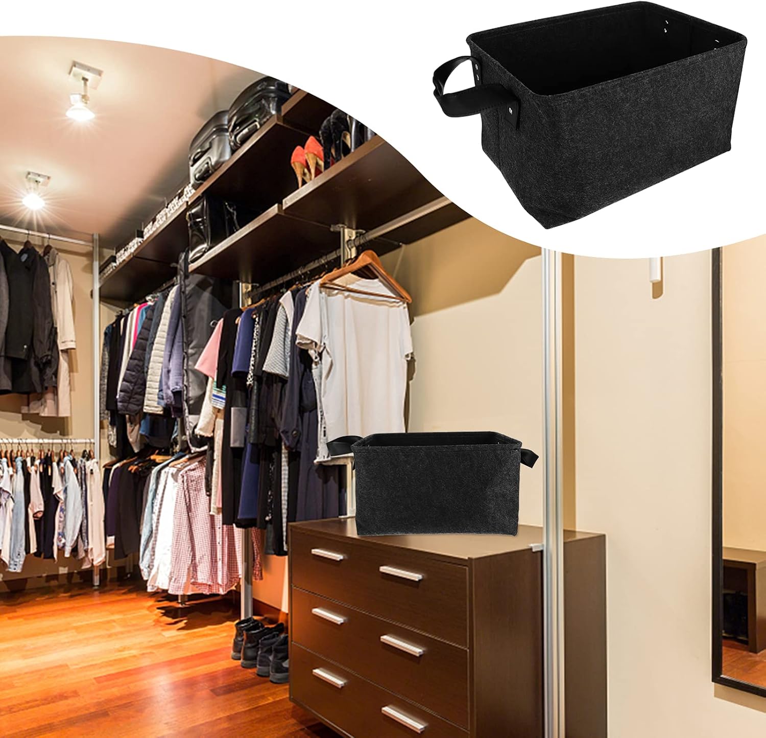 Black Felt Folding Storage Basket for Clothes with Two Straps