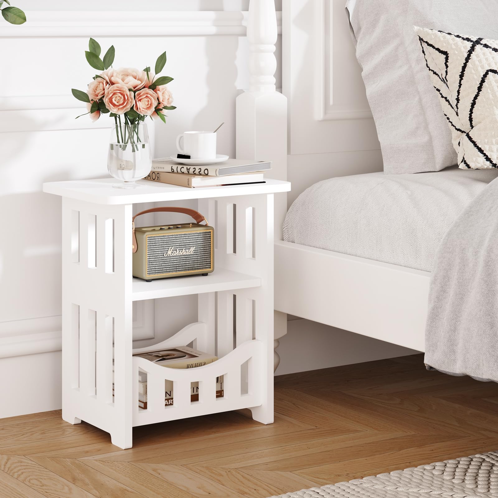 Dripex 3 Tier White End Table, Small Bedside Table 24D x 36W x 40H cm — image 1