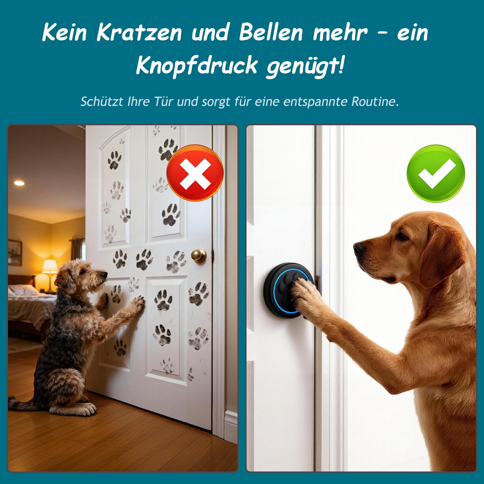 A88 Katzenklingel & Hundeklingel – Kabellose Türklingel mit Touch-Sensor, 300 m Reichweite, LED, 60 Melodien, Wasserdicht, Buzzer Hund, Katzen Klingel Tür Außenbereich (1 Klingeltaster + 1 Empfänger)