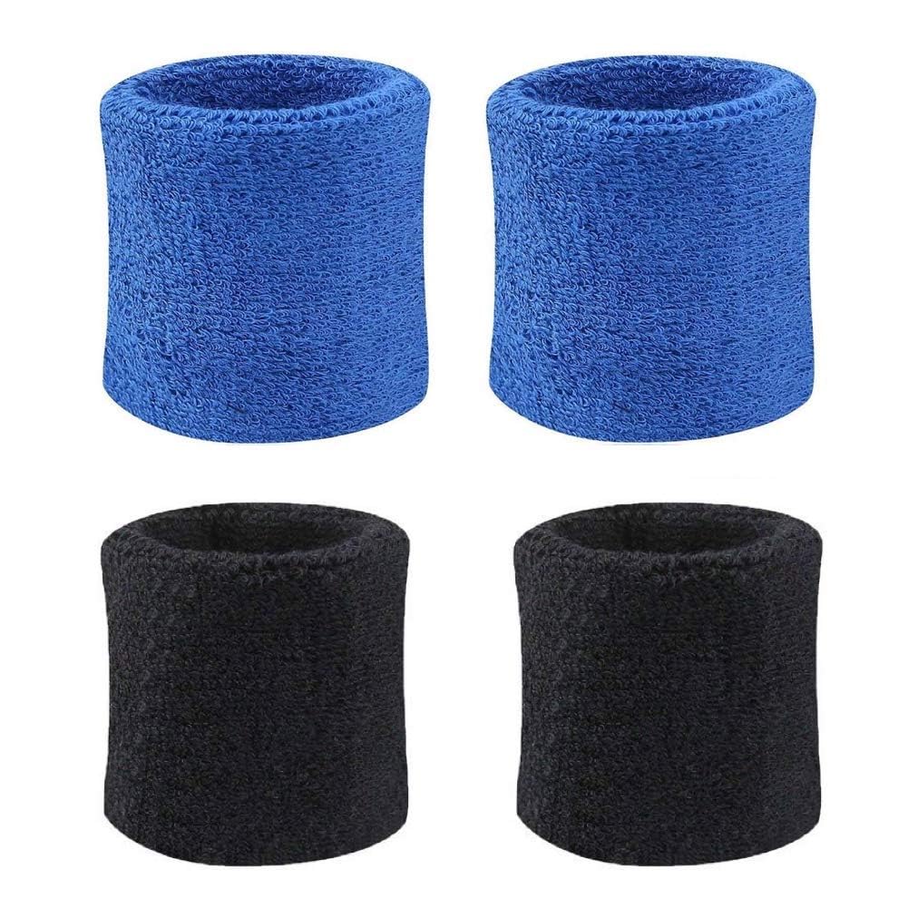 Sports Wristband (4 Pieces) Play2fit Brand, Soft Sweat Absrorbing for All Sports and Outdoor Activities (Kid, Black/Blue)-image-42